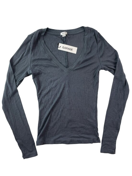 Garage Tops - Garage Serene Deep V-Neck Ribbed Long Sleeve Top In Burnt Ash Women's Size S NWT